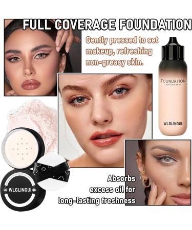 Full Coverage Liquid Foundation Makeup Set Oil Control Concealer Long Lasting Waterproof Loose Setting Face Powder Moisturizing BB Cream Set with Soft Makeup Sponge and Foundation Makeup Brush(4PCS) Multicolor - Buy Online on GoSupps.com