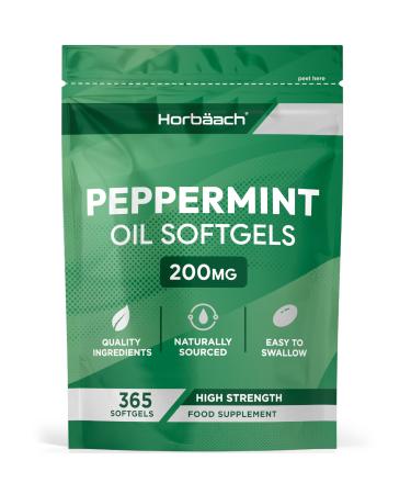 Peppermint Oil Capsules 200mg | 365 Softgel Capsules | Digestion Supplement | Peppermint Essential Oil | by Horbaach