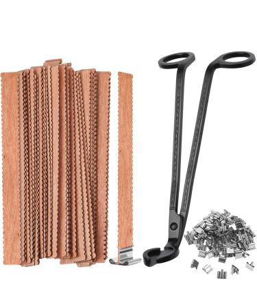 100pcs Wooden Candle Wicks, 5.9 X 0.5 Inch Thicken Wood Wicks with Candle Wick Trimmer Naturally Smokeless Wooden Candle Wicks Candle Cores with Iron Stand Candle Accessory Set for DIY Candle Making