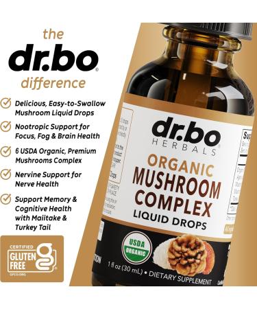 Organic Lions Mane Mushroom Complex - Mushroom Supplement Liquid Drops Tincture for Focus Fog Brain Health Supplements - Vegan Herbal Organic Lion's Mane Mushrooms Reishi Turkey Tail Extract 1oz - Buy Online on GoSupps.com