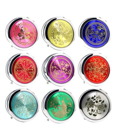 HUAMULAN 9PCS Compact Mirror Assorted Color Cosmetic Tool Makeup Hand Mirror CD Veins Front Metal Frame Dual Sided Wedding Favor Party Gifts Cute Perfect for Purse Travel with Organza Pouch Gift Bag Cdmix-9pcs