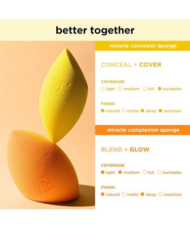 Real Techniques Miracle Complexion Sponge + Concealer Sponge Duo Makeup Blending Sponges For Foundation & Concealer Offers Light To Medium Coverage Natural Dewy Makeup Latex-Free Foam 2 Count 2 count (Pack of 1) Miracle Complexion Sponge and Concealer Spo - Buy Online on GoSupps.com