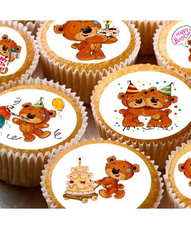 24 Bears Birthday edible birthday party Cupcake Cake Toppers Wafer Rice Paper precut decoration