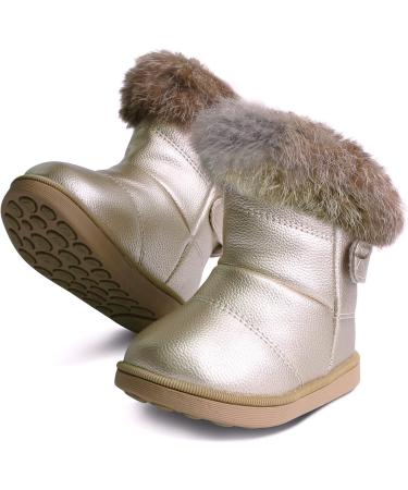 MINBEI Baby Girls Soft Leather Winter Snow Boots - Waterproof Toddler Girls Booties (6.5 UK Child, Gold) - Buy Online on GoSupps.com