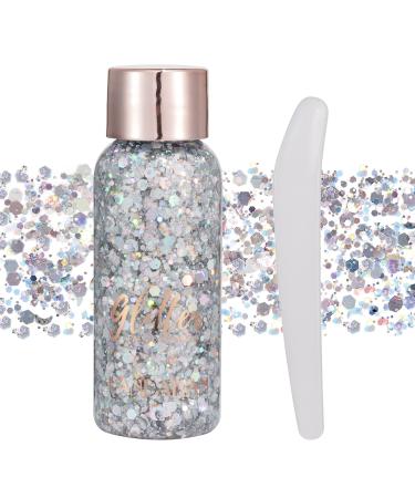 GL-TURELIFES MERMAID Mermaid Chunky Glitter Lidscay Glitter Body Gel Festival Glitter Cosmetics Face Hair Nail Make-up Long Lasting Sparkling 30 G (#102 Silver)