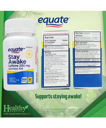 Healthy Surplus Equate Stay Awake - 200 mg Caffeine - 80 Tablets and Vital Volumes Tips Card - Buy Online on GoSupps.com