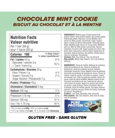Pure Protein Bars - Nutritious Gluten Free protein bar made with Whey protein blend - low sugar protein snack. Deliciously satisfying. Chocolate Mint Cookie (Pack of 6) - Buy Online on GoSupps.com