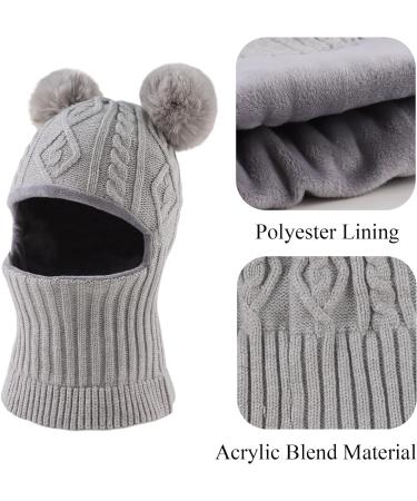 XIAOHAWANG Winter Warm Baby Hood Hat with Fleece Lining - Gray Pompom | 6-24 Months - Buy Online on GoSupps.com