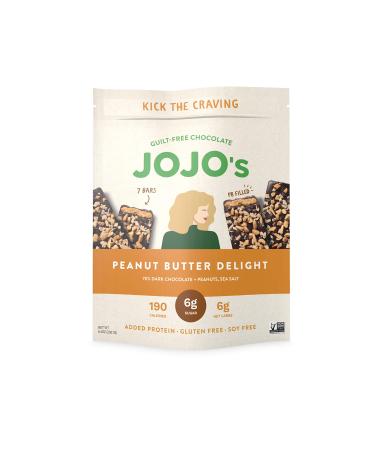 JOJO's Guilt-Free Peanut Butter Delight Dark Chocolate | 1 Bag - (7 Bars) | Keto, Vegan and Paleo Friendly, Non-GMO, Gluten Free, Low Sugar Chocolate with Plant Based Protein Peanut Butter Delight 7 Bar Bags
