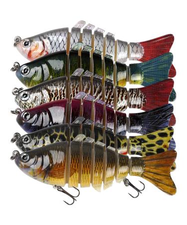 6Pcs Fishing Lures for Bass, Topwater Trout Lures, Multi Jointed Swimbaits, Multi-Jointed Slow Sinking Hard Baits, Swimming Lures for Freshwater Saltwater, Lifelike Fishing Lures Kit