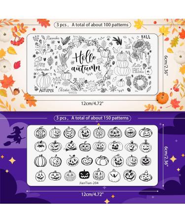 Whaline Fall Halloween Nail Art Stamping Plate Kit - Set of 6 Pumpkin Ghost & Plaid Designs for DIY Manicure | Perfect for Autumn & Thanksgiving - Buy Online on GoSupps.com