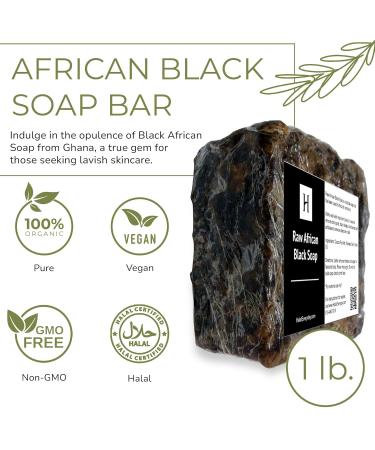 HalalEveryDay Raw African Black Soap from Ghana - Natural Shea Butter Infused African Soap Bar for Nourished Skin | 1 lb - Buy Online on GoSupps.com