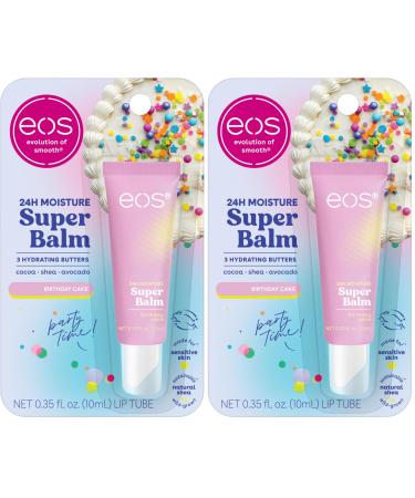eos 24H Moisture Super Balm - Birthday Cake Lip Mask Day or Night Lip Treatment Made for Sensitive Skin Nourishing Shea Butter 0.35 fl oz (Pack of 2)