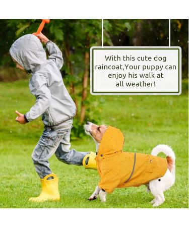 Kuoser Dog Rain Coat | Lightweight Reflective Puppy Poncho for Small Dogs | Yellow Small Dog Rainwear with Hoodie, Leash Hole & Pocket - Buy Online on GoSupps.com