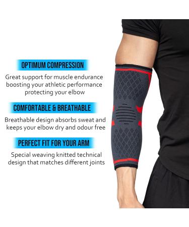 360 Relief Compression Elbow Brace Sleeve for Men and Women - Support, Pain Relief, Tendonitis, Tennis, Golf, Workout, Weightlifting - Large Red with Mesh Laundry Bag - Buy Online on GoSupps.com