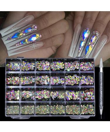 Nail Art Rhinestones - Multi-Shaped Glass Gemstones for Nails - Crystal Glass Ab Rhinestone Gems Flatback Round Bead Charm Gem Stone Jewelry Nail Crystals for Acrylic Nails Bondoo - Buy Online on GoSupps.com