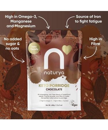 Naturya Keto Porridge 480g (Chocolate) - Healthy Gluten-Free Vegan Breakfast with No Added Sugar - Buy Online on GoSupps.com