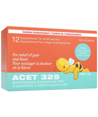 ACET Suppository for Fever & Pain 325mg - Fever Reducer Suppositories for Children (4-12 Years) - Comfortable & Safe Acetaminophen Suppository - For Rectal Use Only ACET - 325
