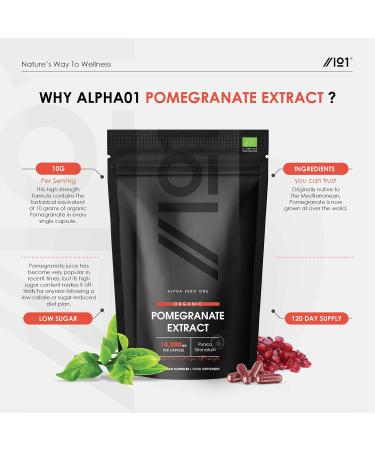 Organic Pomegranate Extract 10,000mg High Strength | Certified Organic, Non GMO, Gluten Free, Halal | 120 Vegan Capsules - Buy Online on GoSupps.com