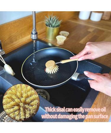 LFRANK Bamboo Dish Brush Dish Scrub Brush with 3 Dish Brush Head Classic Natural Cleaning Brush Set Dish Washing Brush for Cleaning Cast Iron Pots Dishs and Sinks - Buy Online on GoSupps.com
