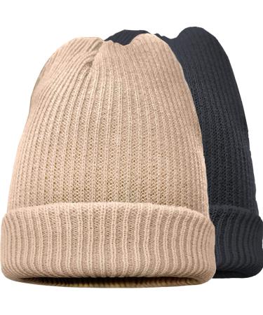 LAKIBOLE Pack Beanie Hats for Men Spring Summer Autumn Winter Slouchy Beanies for Women Teenage (Dark Gray&beige)2pack 1