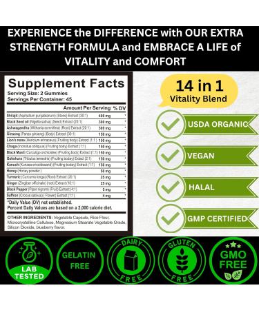Organic Himalayan Shilajit Gold Gummies for Men and Women Black Seed Oil Ashwagandha Ginseng Turmeric Gokshura Lion's None Lab Tested %75 Fulvic Acid No Sugar Added Halal 90Gummy 90 Count (Pack of 1) - Buy Online on GoSupps.com