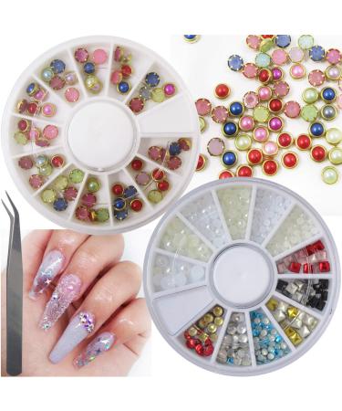 Mixed Color/Size Imitation Half Round Pearl Beads Flat Back Acrylic Nail Decorations Manicure Designs DIY Pearls Jewelry Accessory