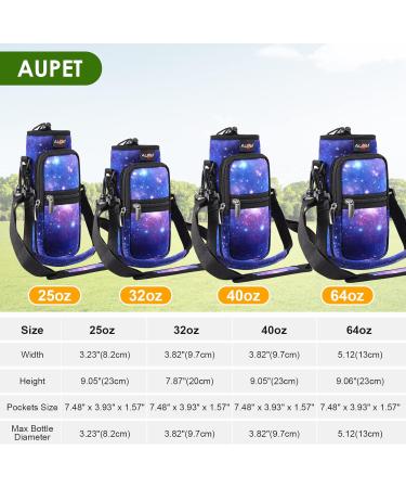 AUPET Water Bottle Sling Bag Sleeve Holder 25oz Purple Starry Sky - Insulated Crossbody Case with Strap and Pockets for Walking, Hiking, Camping - Buy Online on GoSupps.com