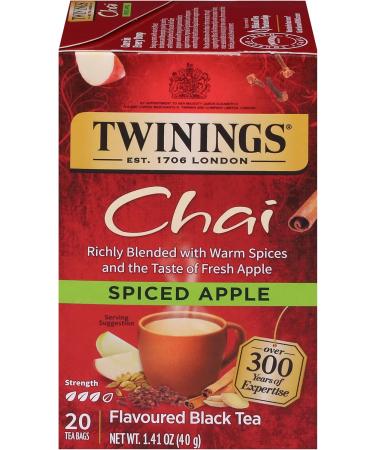 Twinings Spiced Apple Chai Individually Wrapped Black Tea Bags | Caffeinated Sweet & Savoury Apple Cinnamon Cardamom Cloves & Ginger | 20 Count (Pack of 6) | Enjoy Hot or Iced Spiced Apple Chai 20 Count (Pack of 6) - Buy Online on GoSupps.com