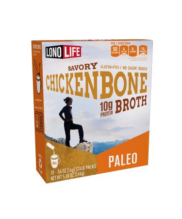 LonoLife - Chicken Bone Broth Sticks - 10g Collagen Protein, Gluten-Free - Keto & Paleo Friendly - Portable Individual Packets - 10 count Chicken Bone Broth 0.56 Ounce (Pack of 10)