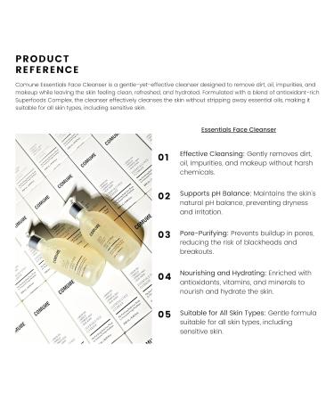 COMUNE Essentials Face Cleanser - Gentle Cleansing for All Skin Types | Superfood Antioxidants | Removes Dirt Oil & Makeup - 250 mL - Buy Online on GoSupps.com