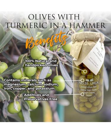 No.35 Urla Atelier Olives with Turmeric in a Hammer | 100% Natural and Handpicked Olives | Ideal for Salads Snacks Dressings and Marinades | Premium Quality I 600g - Buy Online on GoSupps.com