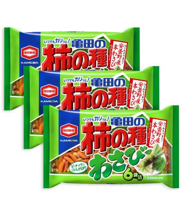 3 Packs Set of Wasabi Flavor Kameda Kakinotane Rice Cracker with Peanuts 6 packs: total 182g (6.4oz) x 3 (Ninjapo Wrapping) 6.4 Ounce (Pack of 3)