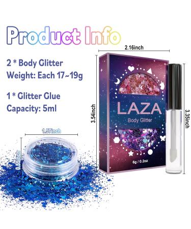 Laza Body Glitter - 2 Jars Iridescent Sequins & Glitter Glue for Eyeshadow Face Paint & Festival Looks | Colorful Purple Hair Accessories & Party Costumes - Buy Online on GoSupps.com