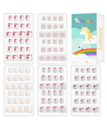 Allstarry 120pcs 5 pack French Children Nails Press on Pre-glue Full Cover Short French False Nail Kits Lovely Gift for Children Little Girls Nail Art Decoration (Flower Series) - Buy Online on GoSupps.com