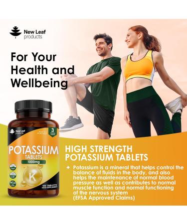 High Strength Potassium Supplement - 180 Vegan Tablets for Muscle & Nervous System - Gluten-Free, Non-GMO - Made in UK by New Leaf - 180 Count - Buy Online on GoSupps.com