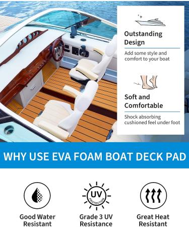 OCEANBROAD 3M Self-Adhesive EVA Foam Boat Flooring 48x16 Faux Teak Marine Decking Sheet - Non-Slip Mat for Motor Boats, Yachts, Pontoon, Swim Platforms - Brown with Black Seam Lines - Buy Online on GoSupps.com