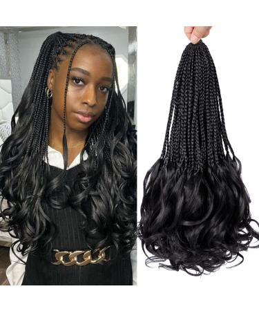 French Curl Crochet Braids 14 Inch 6 Packs Goddess Box Braids Crochet Hair Pre Looped French Braiding Box Braids With Curly Wavy Ends Synthetic Hair Extensions (1B) 14 Inch (Pack of 6) 1B