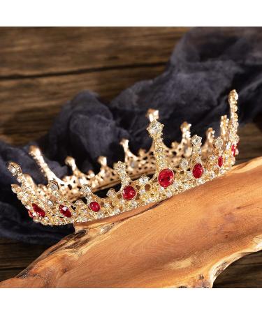 Forsylvanas Gold Baroque Crown - Crystal Vintage Princess Queen Tiara for Women Girls | Bridal Wedding Prom Hair Accessory (Gold Red) - Buy Online on GoSupps.com