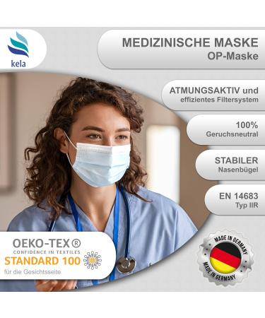 Kela OP Mask - 50x Medical Masks | Made in Germany | Oeko-Tex Certified | Premium Disposable Respiratory Protection | MNS Type IIR - Buy Online on GoSupps.com