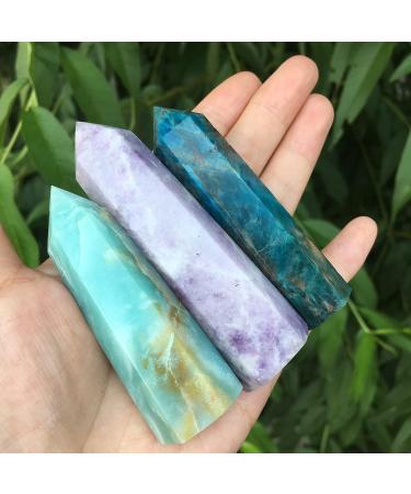 3PCS Natural Gemstones Apatite Minerals Caribbean Ore Raw Original Stones Carved Tower Crystal Point Wand Decoration Stone Mineral Specimen - Buy Online on GoSupps.com