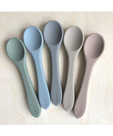 Minifolk Set of 5 Silicone Baby/Toddler Feeding Spoons | Baby Essentials | Weaning Spoons | Dishwasher Safe (Ocean Set)
