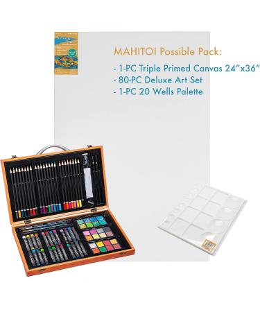 MAHITOI 82-Piece Deluxe Artist Studio Creativity Set - Painting Sketching Drawing Kit with 24 Watercolor Paints, 24 Oil Pastels, 24 Colored Pencils, 2 Brushes - Wood Box Case, Starter Kit - Buy Online on GoSupps.com