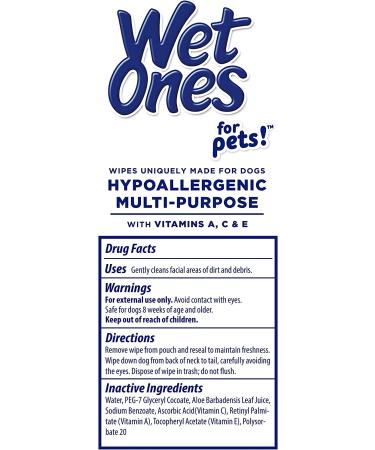 Wet Ones for Pets Hypoallergenic Dog Wipes with Vitamins A, C & E - 100 Count Multipurpose Fragrance-Free Wipes for Dogs - Buy Online on GoSupps.com