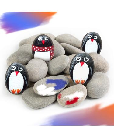 Ponwec 40PCS Rocks for Painting Smooth Unpolished Craft Rocks Stones DIY Rocks Flat Assorted Size and Shapes Range Around 1.5-2.36 Inch Each for Kids Painting Arts School Painting Projects Party Gifts Gray
