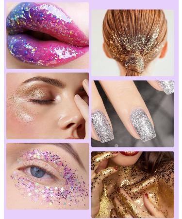 Shop Tidevan 4 Piece Body Glitter Gel 50ml Chunky Liquid Makeup for Face Hair Lips & Nails Perfect for Festivals & Parties in Silver Gold Pink & White - Buy Online on GoSupps.com