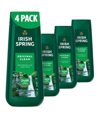 Irish Spring Original Clean Body Wash for Men Smell Fresh and Clean for 24 Hours Cleans Body Hands and Face Made with Biodegradable Cleansing Ingredients 4 Pack 20 Oz Bottle