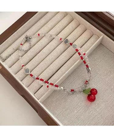 Beaded Cherry Choker Necklace for Women Teen Girls Bohemia Crystsal Bead Choker Sweet Clavicle Chain Jewelry Gift Women Cherry Pendant Necklace Delicate Lightweight and Comfortable Necklace - Buy Online on GoSupps.com