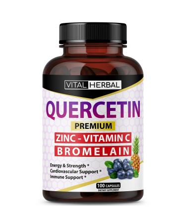 Ultra Quercetin High Purity 98% with Bromelain Capsules - Equivalent to 4085 mg Powder - Maximum Strength with Ashwagandha - Supports Overall Health Strength Energy (100 Counts)