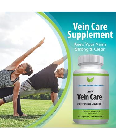 Coast to Coast Nutrition Daily Vein Care Supplement Capsules Circulation Formula with a Natural Blend of Calcium Vitamin D3 Vitamin K2 Plus BioPerine for Max Absorption Vein Formula 60 Capsules - Buy Online on GoSupps.com
